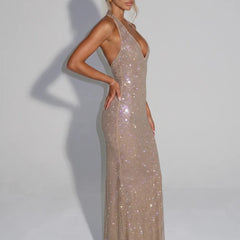 Sirea™ Sequin Sleeveless Sheer Panel Midi Dress