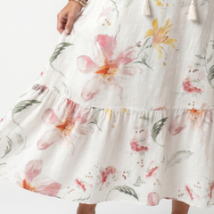 Noa | Soft Floral Tiered Tassel Midi Dress