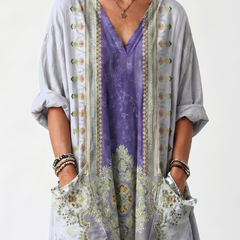 Raina | Contrast Panel Embroidered Oversized Pocket Midi Dress