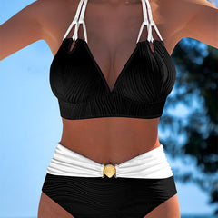 Lily™ | High Waisted Double Strap Swimsuit with Contrast Color