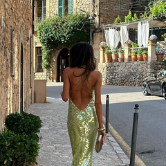 Odette | Women's Wedding Guest Sequin Backless Dress Evening