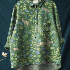 Georgia | Women's Vintage Floral Animals Art Print Casual Shirt