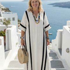 Elvienne | Short Sleeve Color Block Striped Maxi Dress