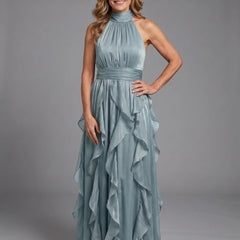Orea™ High Neck Gathered Ruffle Layers Maxi Dress