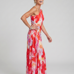 Taya™ One Shoulder Pleated Bodice Midi Dress