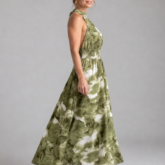 Olivia™ Gathered Waist Abstract Print Midi Dress