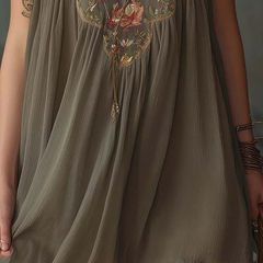 Gray Halter Floral Print Loose Mini Dress