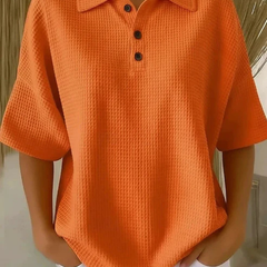 Peggie™ | Comfortable Waffle Polo Blouse