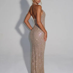 Sirea™ Sequin Sleeveless Sheer Panel Midi Dress