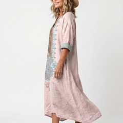 Kenza | Embroidered Panel Relaxed Pocket Midi Dress