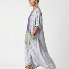 Raina | Contrast Panel Embroidered Oversized Pocket Midi Dress