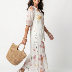 Noa | Soft Floral Tiered Tassel Midi Dress