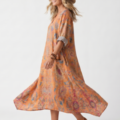 Remi | Notch Neck Printed Oversized Pocket Midi Dress