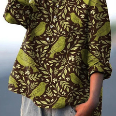 Victoria | Women's Vintage Floral Birds Art Print Casual Shirt