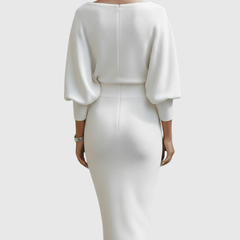 Ismeria | White Draped Batwing Midi Dress