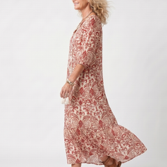 Noelle | Ornate Print Tassel Tie Midi Dress