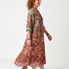 Saffron | Mixed Pattern Relaxed Pocket Midi Dress