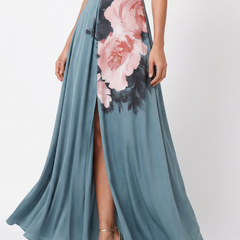 Olympas™ Halter Bodice Floral Skirt Maxi Dress