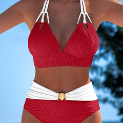 Lily™ | High Waisted Double Strap Swimsuit with Contrast Color