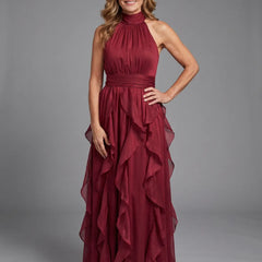 Orea™ High Neck Gathered Ruffle Layers Maxi Dress