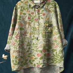 Georgia | Women's Vintage Floral Animals Art Print Casual Shirt