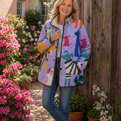Rhea | Casual Quilted Jacket with Dog Print