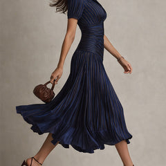 Adriana - Retro Striped Satin Midi Dress