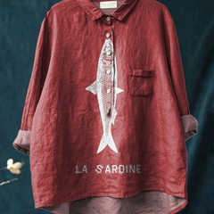 Sophie | Sardine Fish Graphic Printed Women's Casual Shirt