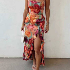 Fae  | Floral Backless Satin Maxi Dress