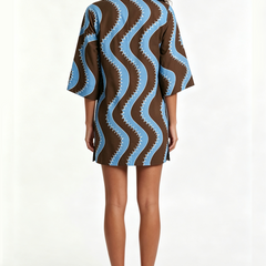 Brown Color Block V Neck Loose Mini Dress