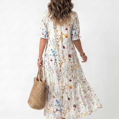 Sylvie | Botanical Print Tassel Tie Midi Dress