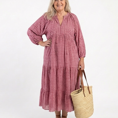 Arlette | Geometric Print Long Sleeve Midi Dress