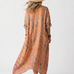 Remi | Notch Neck Printed Oversized Pocket Midi Dress