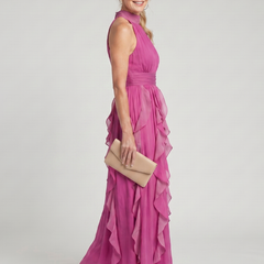 Orea | High Neck Gathered Ruffle Layers Maxi Dress