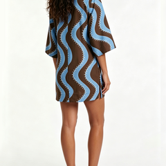 Brown Color Block V Neck Loose Mini Dress