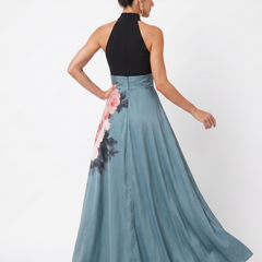 Olympas™ Halter Bodice Floral Skirt Maxi Dress