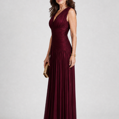 Lemar™ Sleeveless Pleated V Neck Midi Dress