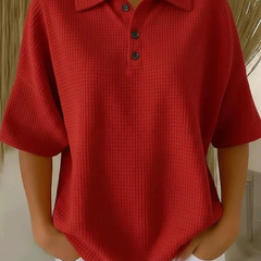 Peggie™ | Comfortable Waffle Polo Blouse