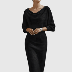 Ismeria | White Draped Batwing Midi Dress