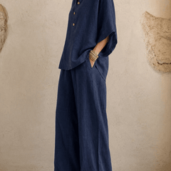 Maribel | Linen Batwing Sleeves and Wide-Leg Pants
