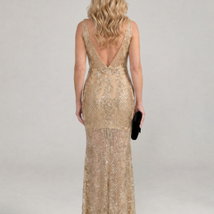 Sirea™ Sequin Sleeveless Sheer Panel Midi Dress