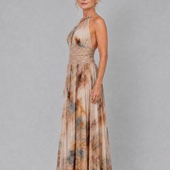 Elavenue™ Halter Neck Lace Waist Maxi Dress