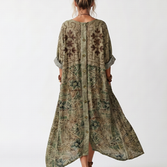 Aleta | Button Front Embroidered Oversized Pocket Midi Dress