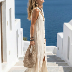 Marune | Sleeveless Button Front Hooded Maxi Dress