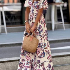 Joan  | Floral Print Puff Sleeve Maxi Dress