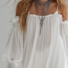 Flowing Bohemian Style Off The Shoulder Mini Dress