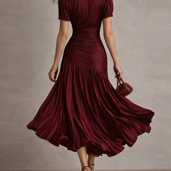 Adriana - Retro Striped Satin Midi Dress