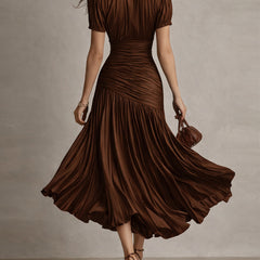 Adriana - Retro Striped Satin Midi Dress