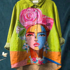 Amber | Oil Painting Freda Portrait Art Printed Women's Casual Shirt