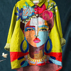 Amber | Oil Painting Freda Portrait Art Printed Women's Casual Shirt